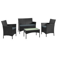 Manhattan Comfort OD-CV008-GY Imperia Steel Rattan 4-Piece Patio Conversation Set with Cushions in Grey